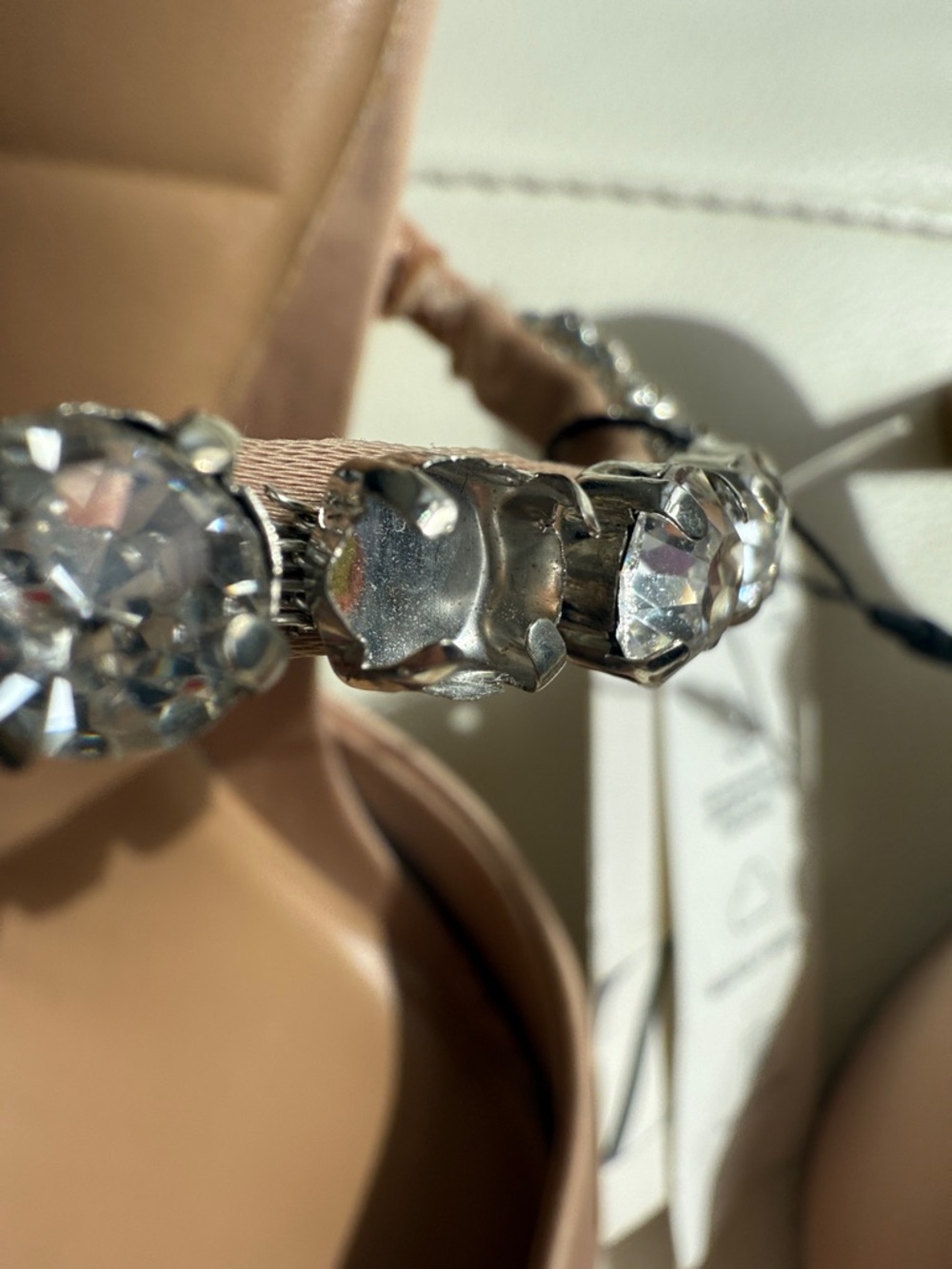 Zara Beige Pointed Toe‎ Mules with Crystal Strap - Picture 15 of 16